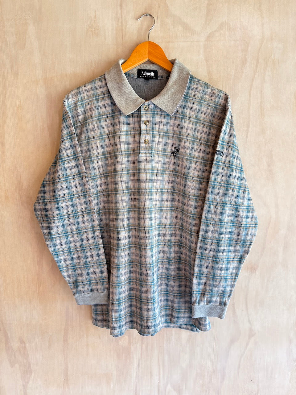 Vintage Plaid Ashworth Long Sleeve Golf Polo (M)
