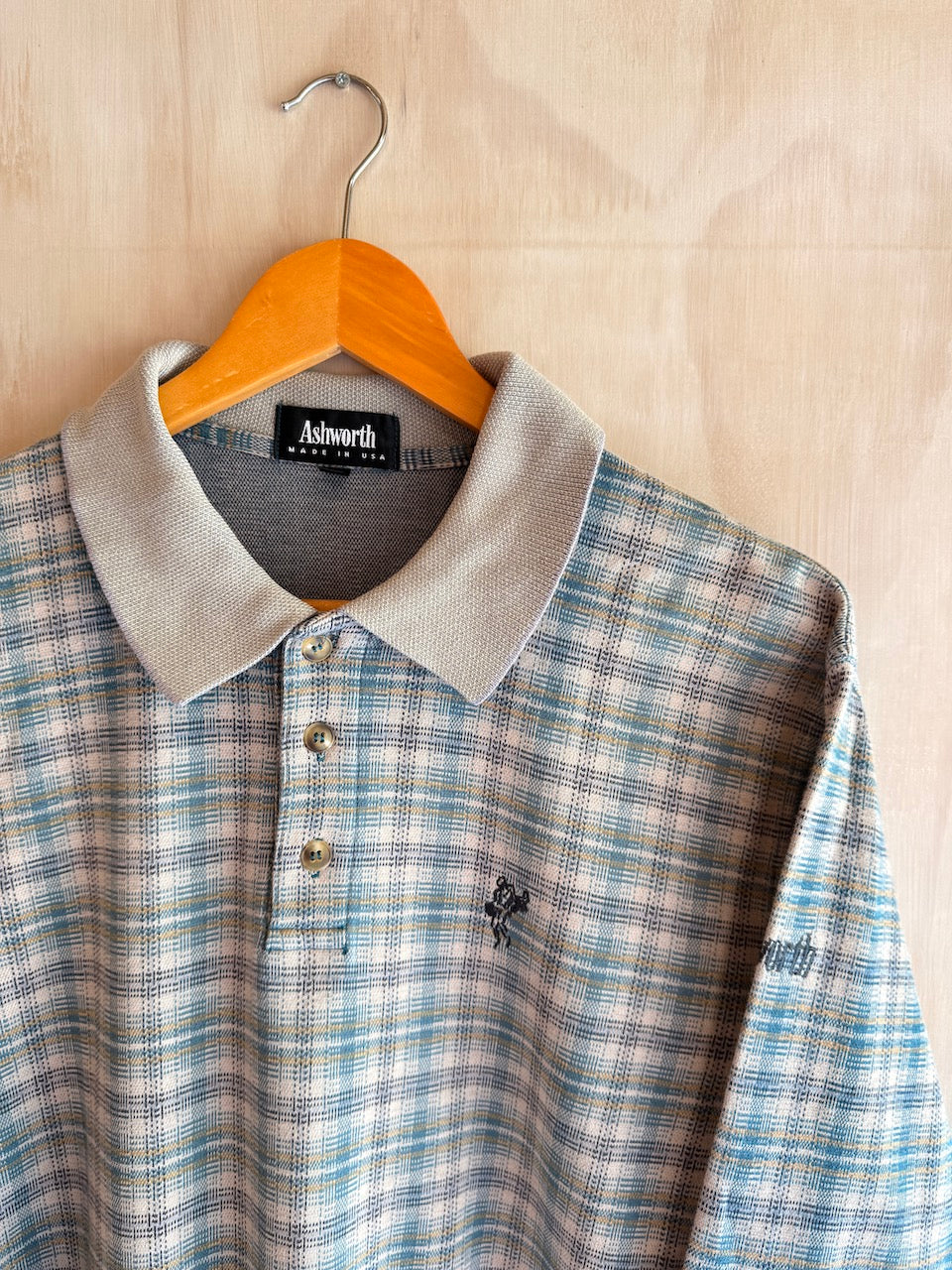 Vintage Plaid Ashworth Long Sleeve Golf Polo (M)