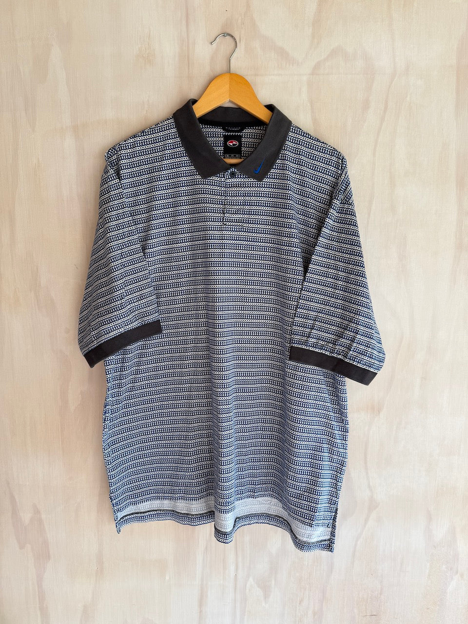 Vintage Tiger Woods Collar Swoosh Geometric Polo (XL)