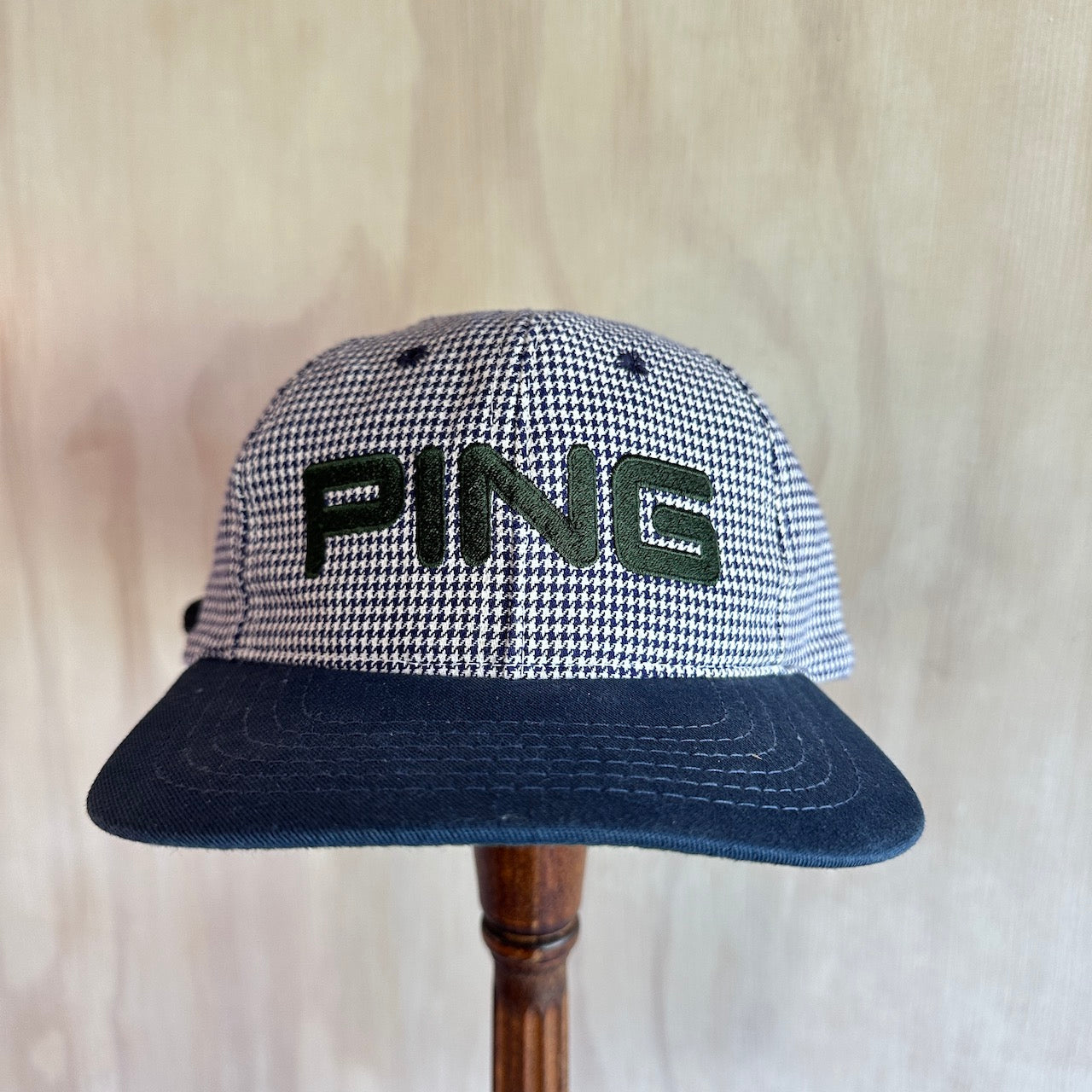 Vintage PING Hounstooth Golf Hat with Leather Strap