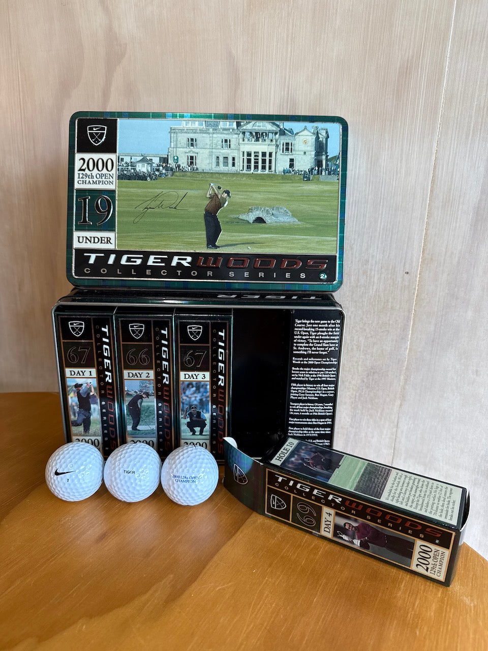 Vintage Nike 2000 The Open Championship Tiger Woods Collector Balls and Tin