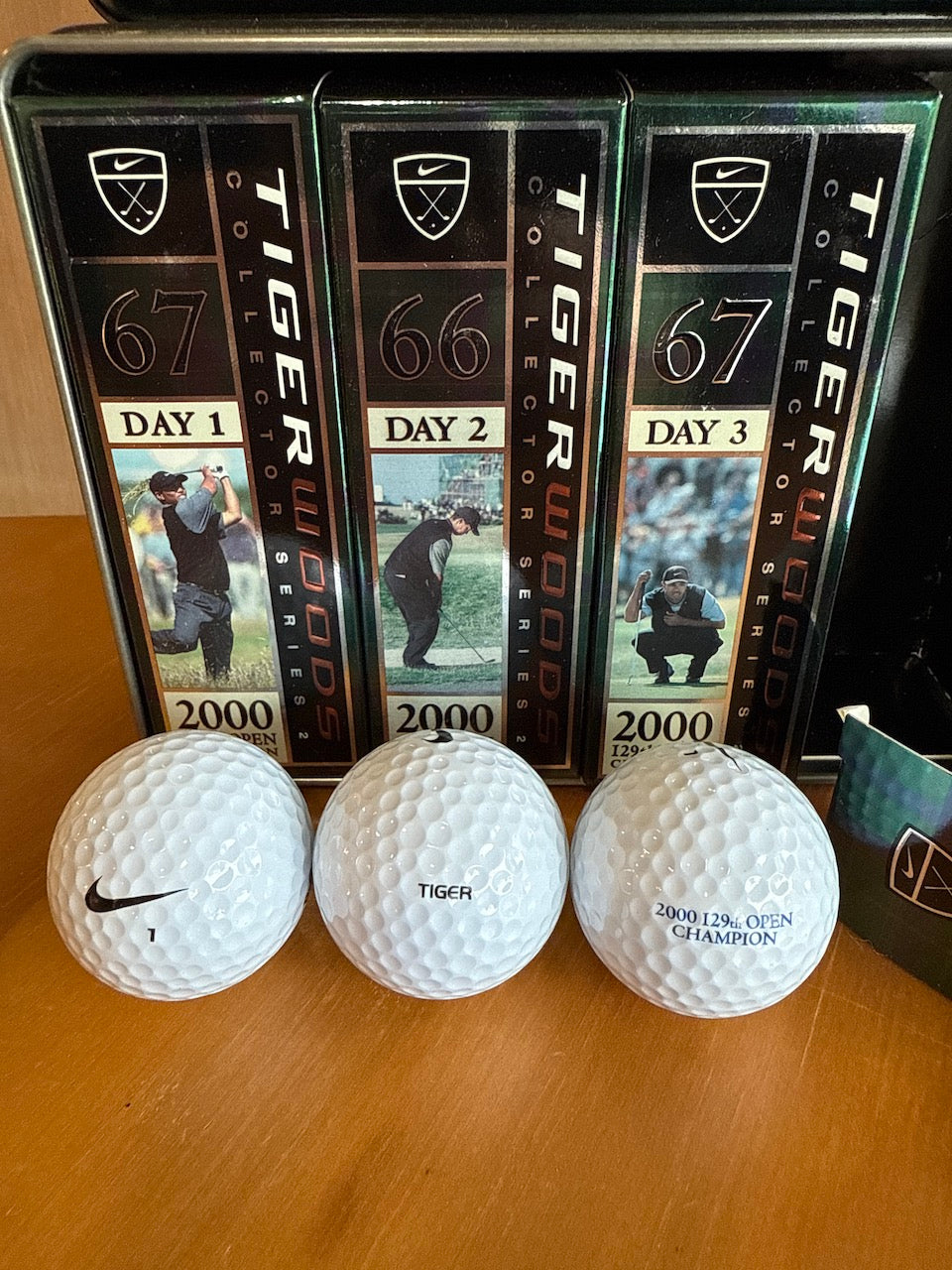 Vintage Nike 2000 The Open Championship Tiger Woods Collector Balls and Tin