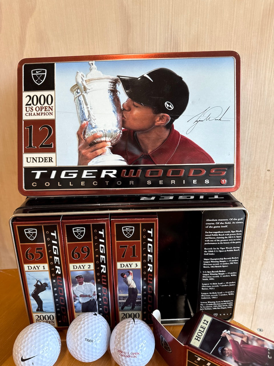 Vintage Nike 2000 U.S. Open Tiger Woods Collector Balls and Tin